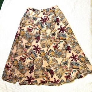 Vintage Theo Miles Silk, A-line Swing, Maxi Skirt, Tropical, Size 12, NWOT